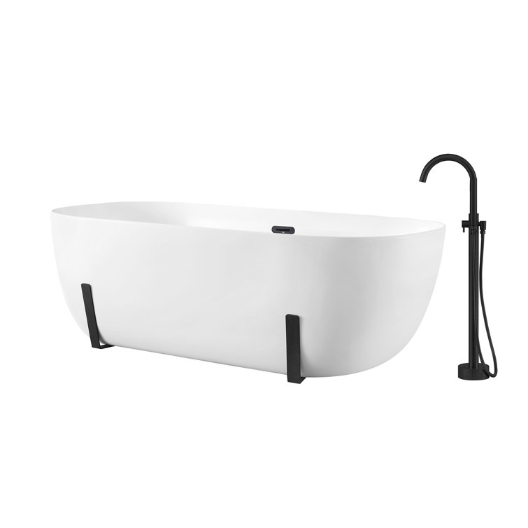 White Acrylic Freestanding Soaking Bathtub with Black Faucet