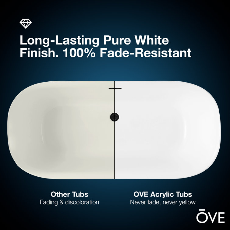 White Acrylic Freestanding Soaking Bathtub with Black Faucet