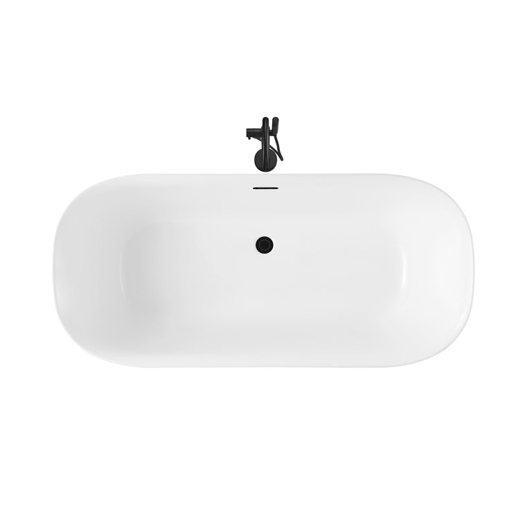 White Acrylic Freestanding Soaking Bathtub with Black Faucet