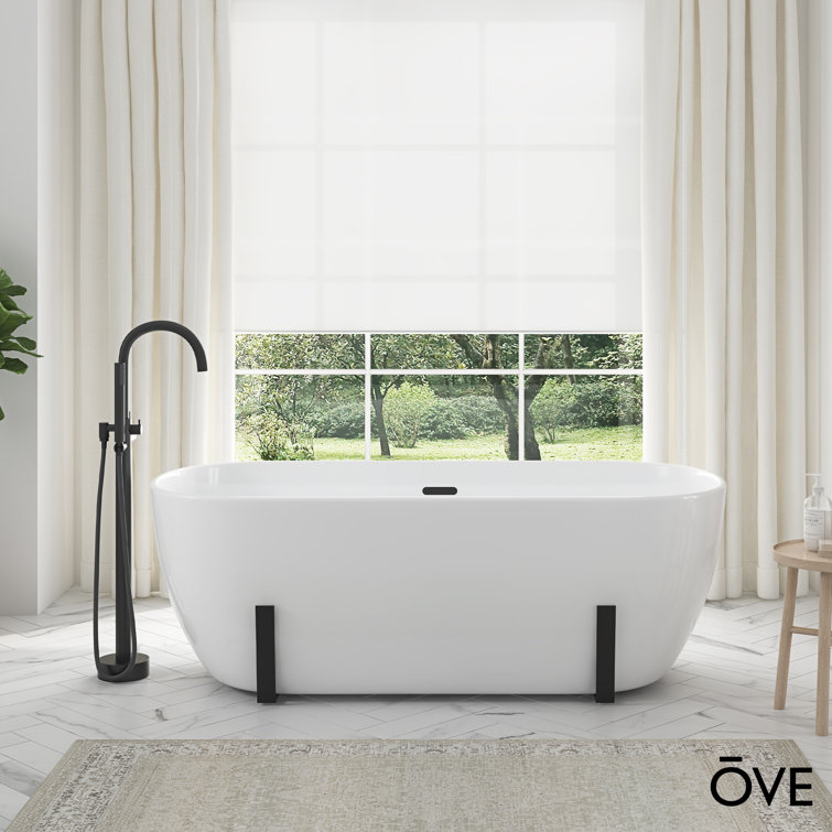 White Acrylic Freestanding Soaking Bathtub with Black Faucet