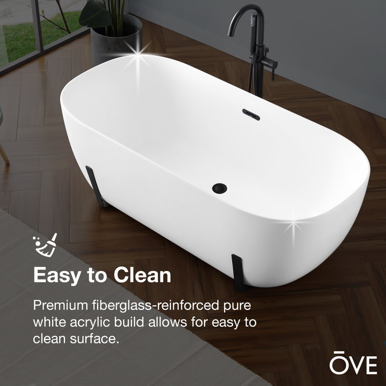 White Acrylic Freestanding Soaking Bathtub with Black Faucet
