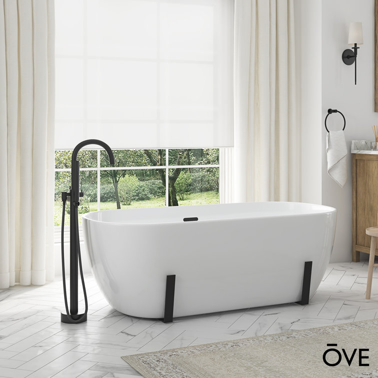 White Acrylic Freestanding Soaking Bathtub with Black Faucet