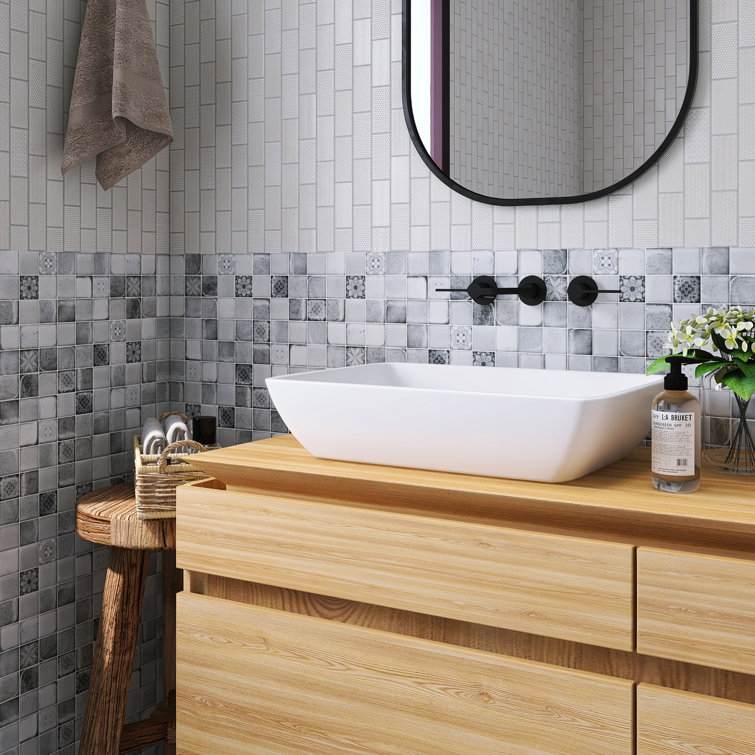 Gray Glass Mosaic Sheet with Patterned Design