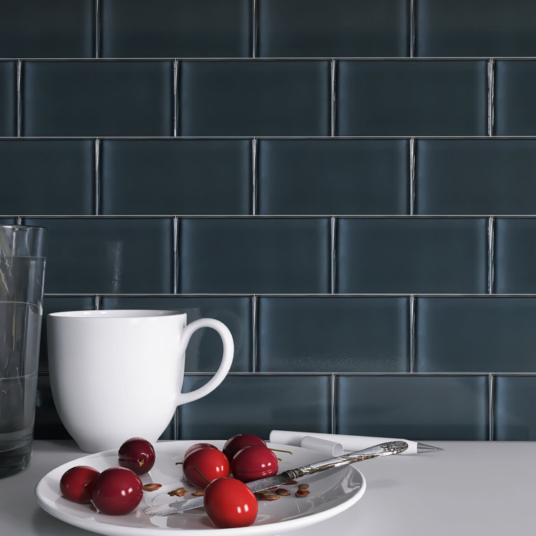 Gray 3" x 6" Glass Mosaic Subway Tile