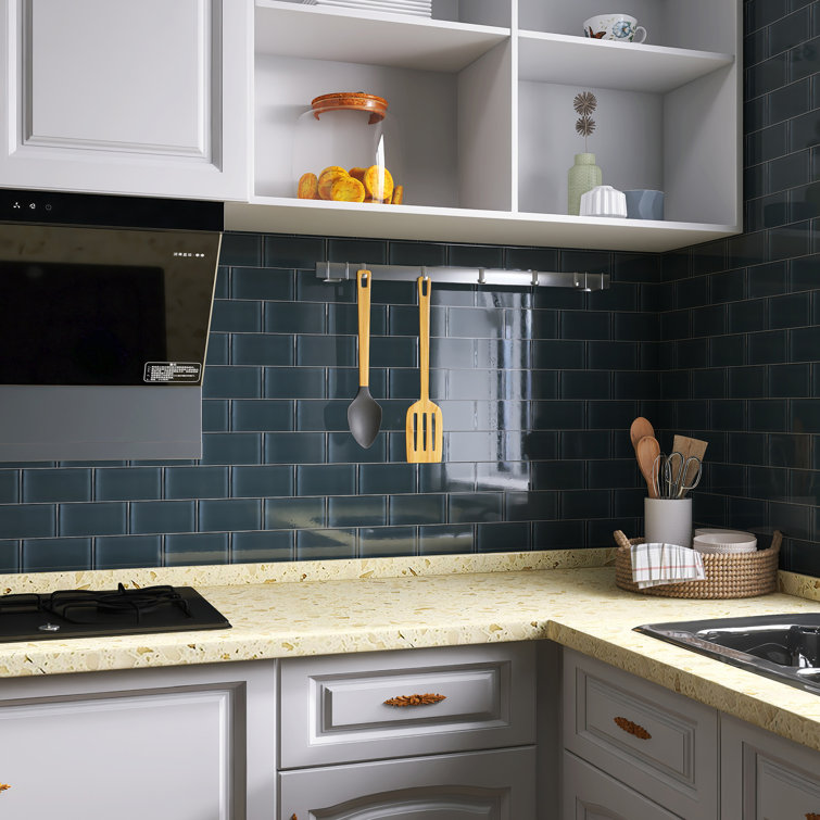 Gray 3" x 6" Glass Mosaic Subway Tile