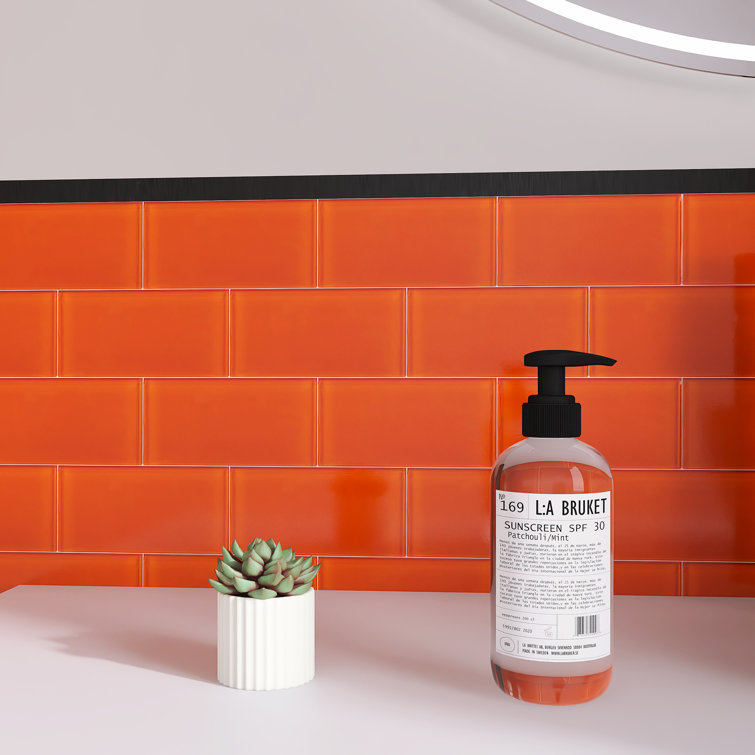 Crystile 3" x 6" Orange Glass Mosaic Subway Tile