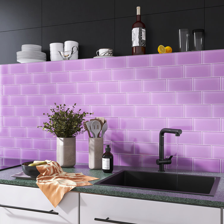 Purple 3'' x 6'' Glass Mosaic Subway Tile