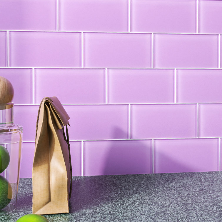 Purple 3'' x 6'' Glass Mosaic Subway Tile