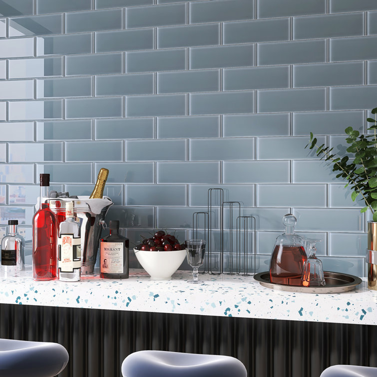 Slate Blue Glass Mosaic Subway Tile for Kitchen and Bathroom