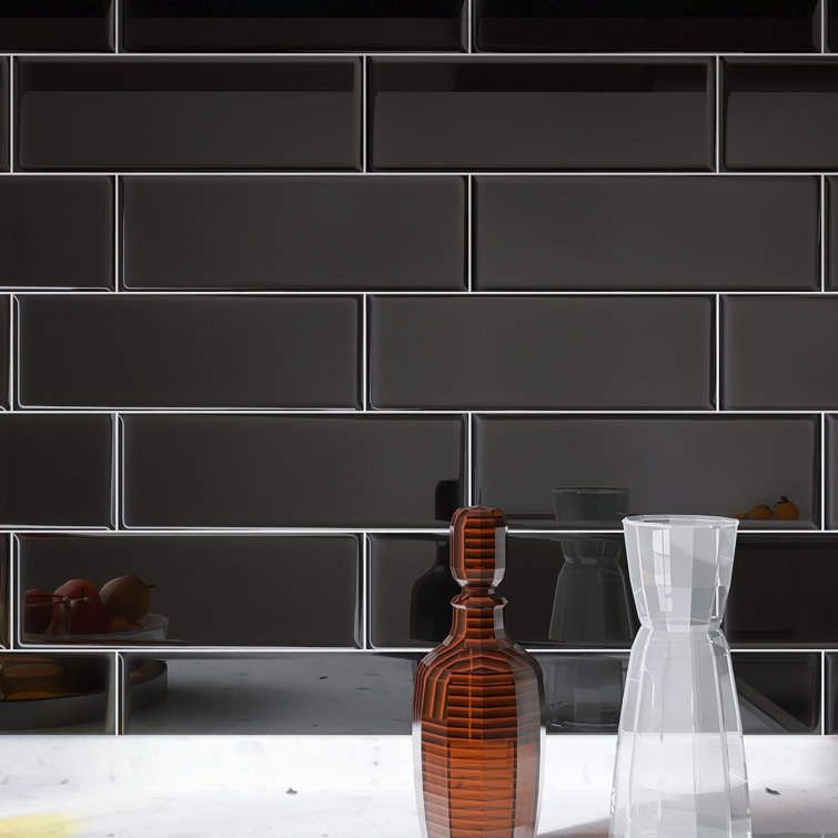 Black 4'' x 12'' Glass Mosaic Subway Tile for Kitchen and Bathroom