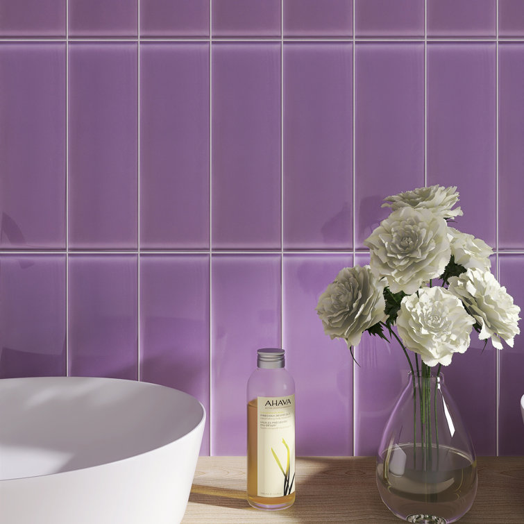 Purple 4'' x 12'' Glass Mosaic Subway Tile for Bathroom and Kitchen