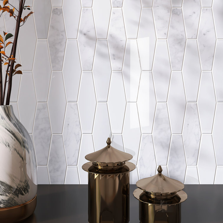 White Glass and Marble 2'' x 6'' Mosaic Wall Tile