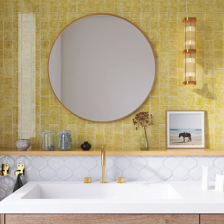 Gold Glass Brick Joint Mosaic Wall Tile Sheet