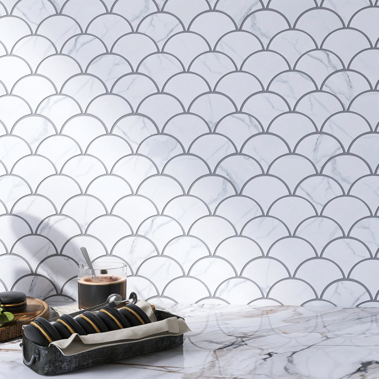White and Gray Porcelain Fish Scale Mosaic Tile