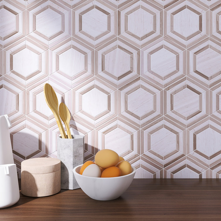 Beige Honeycomb Marble Mosaic Wall Tile Sheet