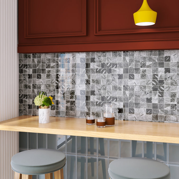 Gray 2" x 2" Glass Grid Mosaic Wall Tile
