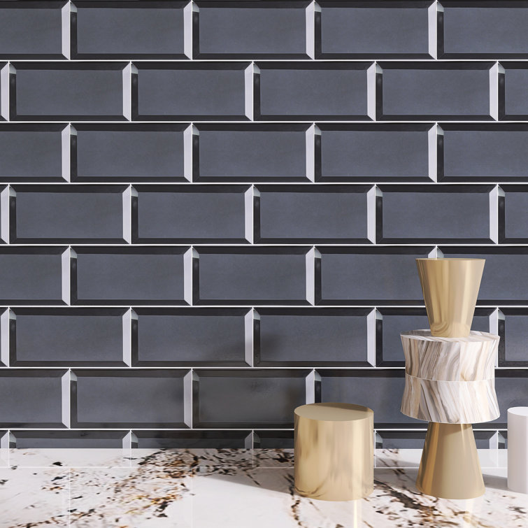 Black Glass Mosaic Sheet with Micro-Beveled Edges