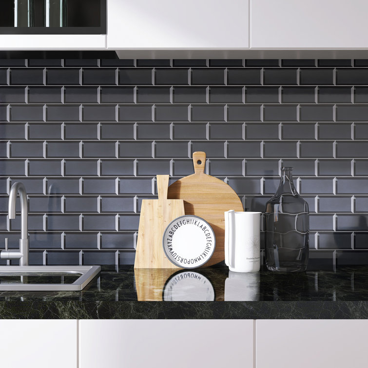 Black Glass Mosaic Sheet with Micro-Beveled Edges