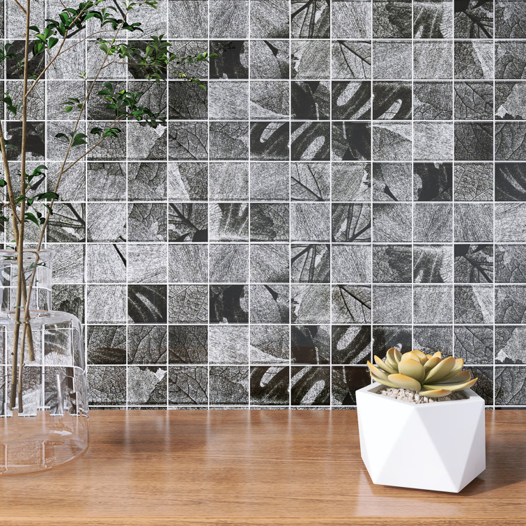 Gray 2" x 2" Glass Grid Mosaic Wall Tile