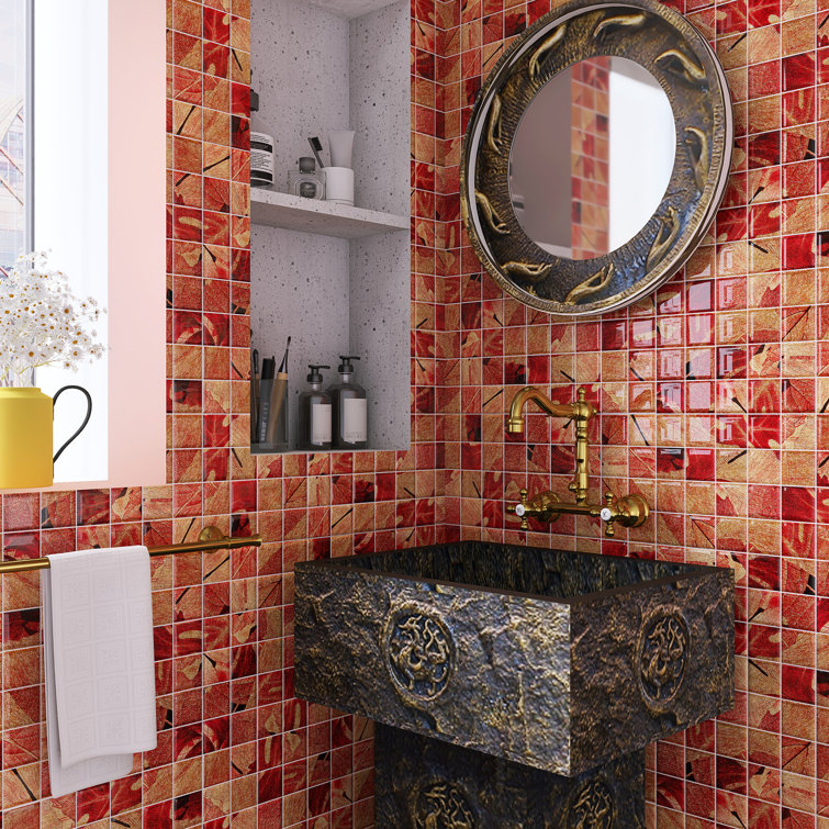 Season Red and Gold Glass Mosaic Wall Tile