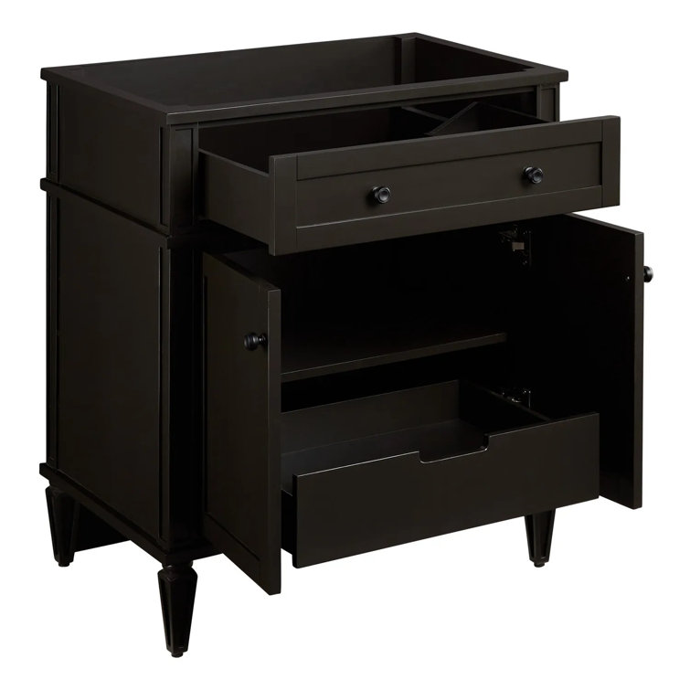30" Charcoal Black Single Bathroom Vanity with Feathered White Quartz Top