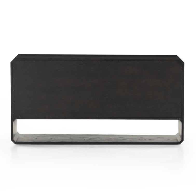 Black Ash Veneer 6-Drawer Dresser with Brass Handles