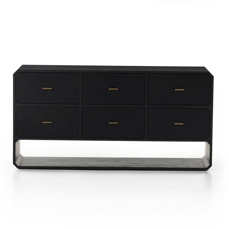 Black Ash Veneer 6-Drawer Dresser with Brass Handles