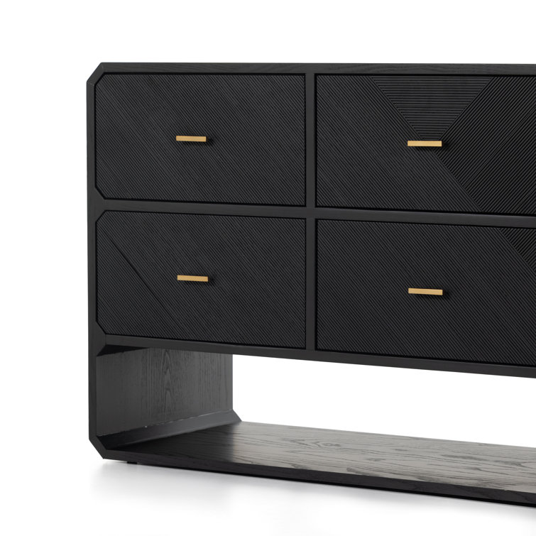 Black Ash Veneer 6-Drawer Dresser with Brass Handles