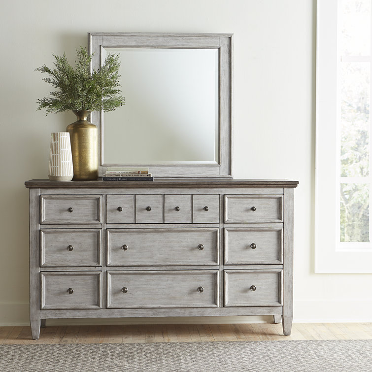 White Queen Panel Bed with Dresser and Mirror Set