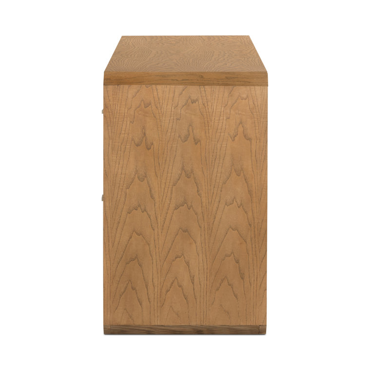 Modern Natural Ash Veneer 6-Drawer Dresser with Satin Brass Hardware