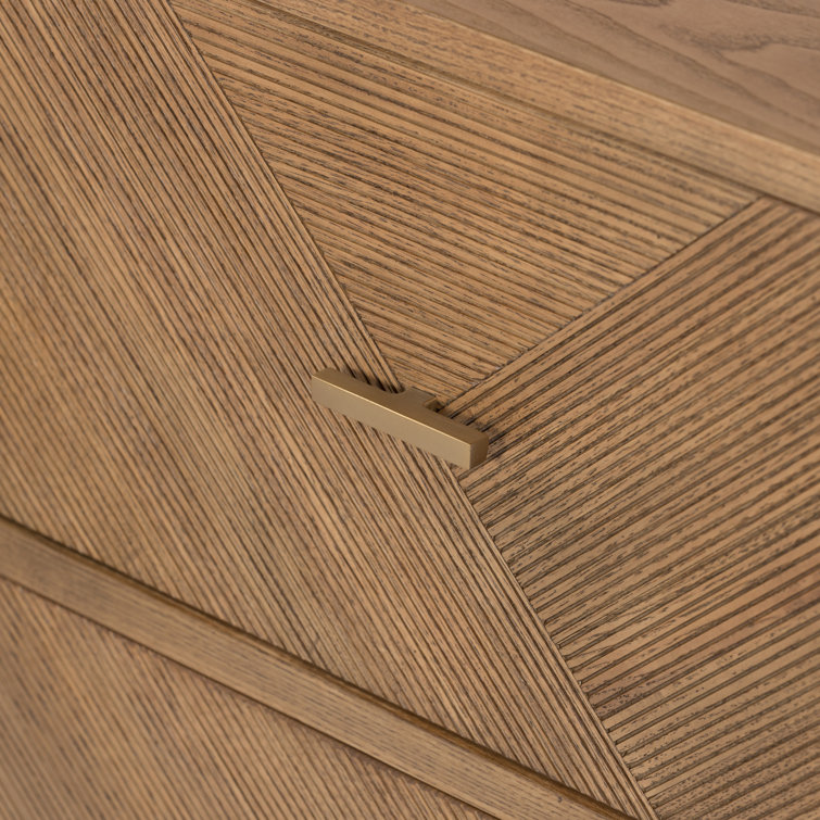 Modern Natural Ash Veneer 6-Drawer Dresser with Satin Brass Hardware