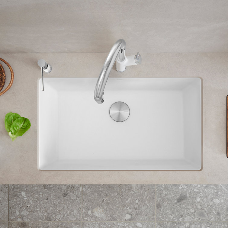White Stone Single Bowl Undermount Kitchen Sink