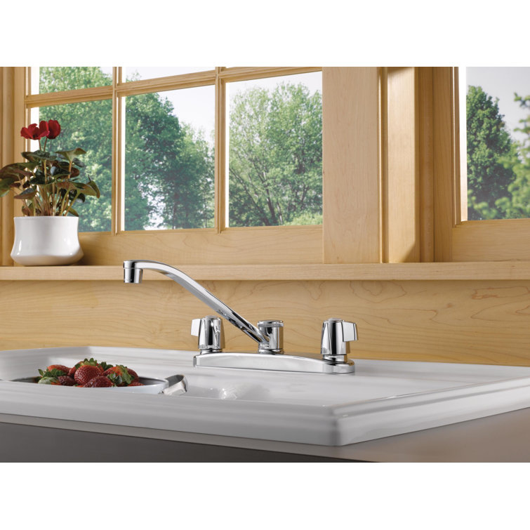 Core Polished Chrome Double Handle Low-Arc Kitchen Faucet