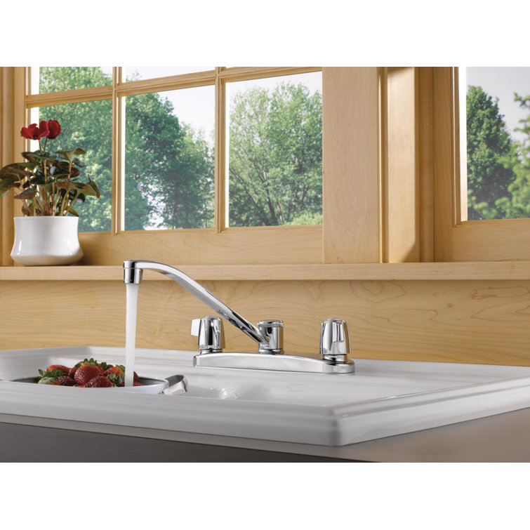 Core Polished Chrome Double Handle Low-Arc Kitchen Faucet