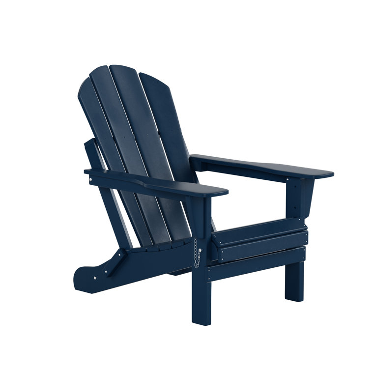 Navy Blue Folding Poly Adirondack Chair with Square Arms