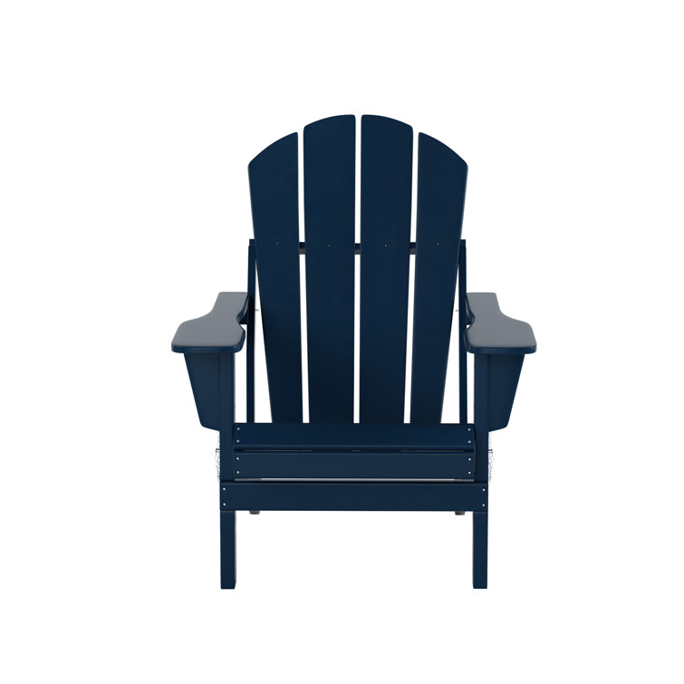 Navy Blue Folding Poly Adirondack Chair with Square Arms