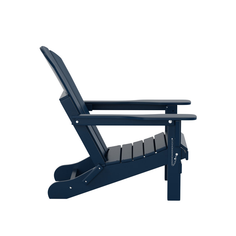 Navy Blue Folding Poly Adirondack Chair with Square Arms