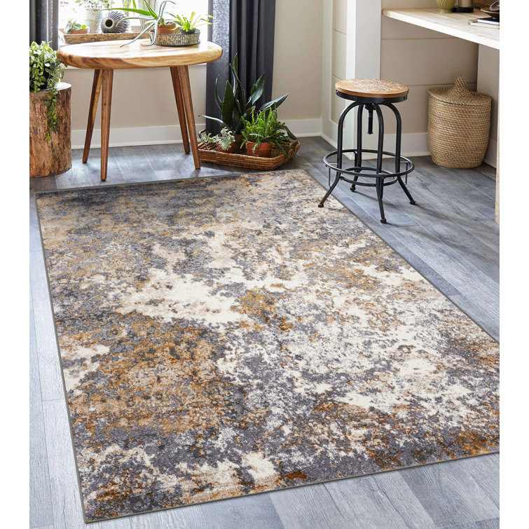 Abstract Splatter 6' x 9' Gray Synthetic Area Rug