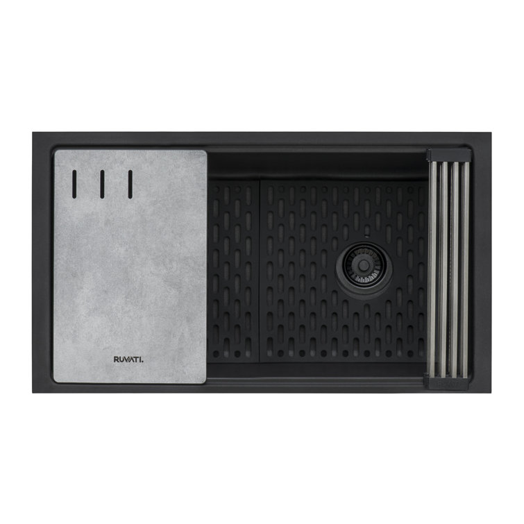 Midnight Black Granite Composite Drop-in Kitchen Sink with Workstation