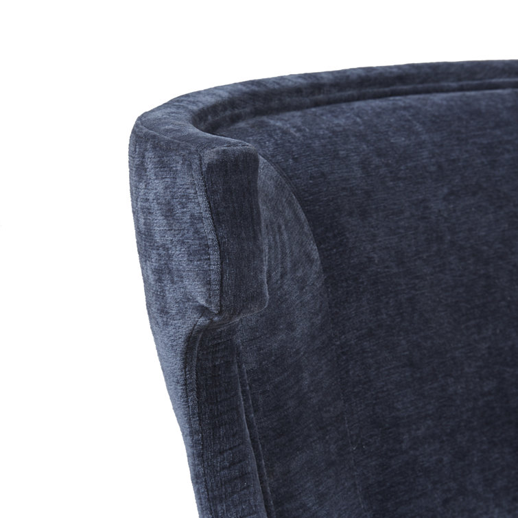 Navy Upholstered Swivel Counter Stool with Wood Frame