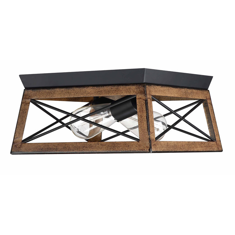 Brown Barnwood 2-Light Caged Flush Mount Ceiling Fixture