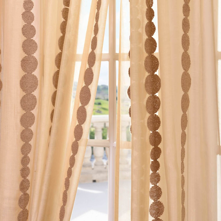 Gold Embroidered Sheer Rod Pocket Curtain Panel