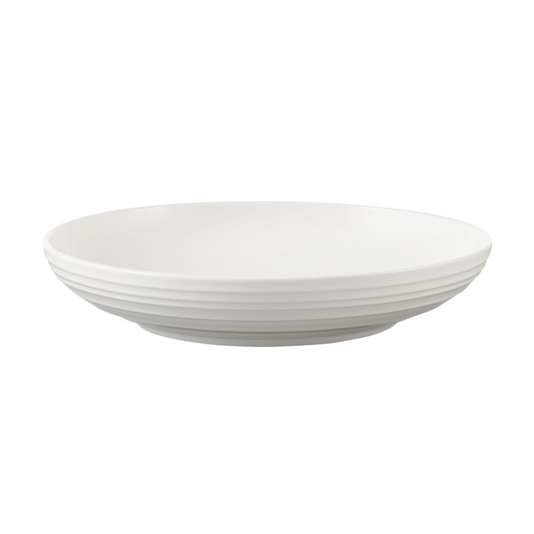 White Ceramic Ribbed 9-Inch Pasta Bowls, Set of 4