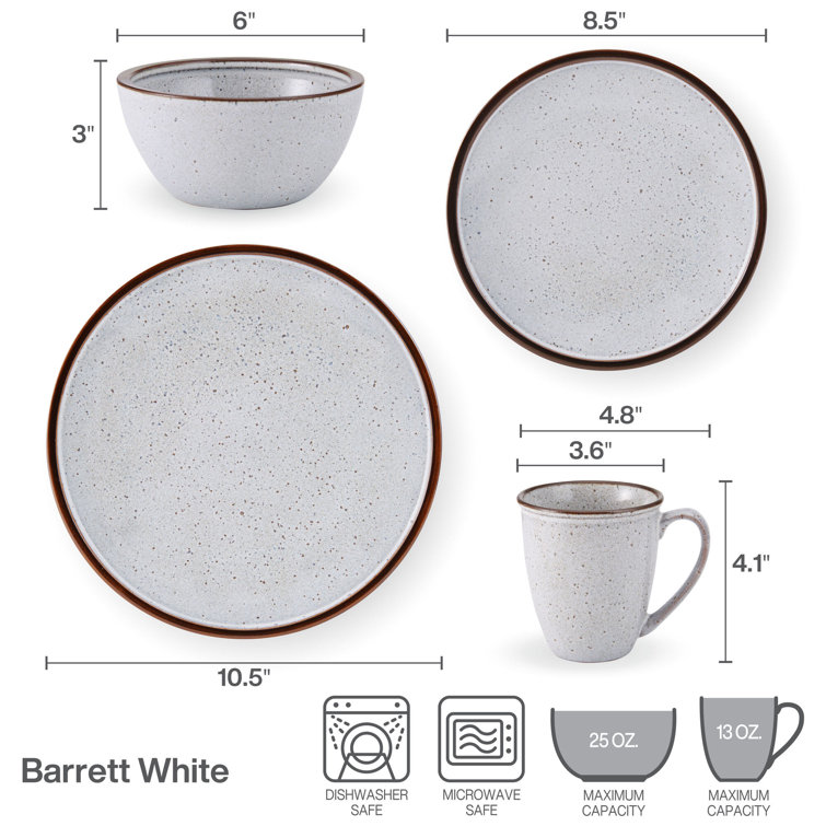 Barrett White Speckled Ceramic 16-Piece Dinnerware Set, Service for 4