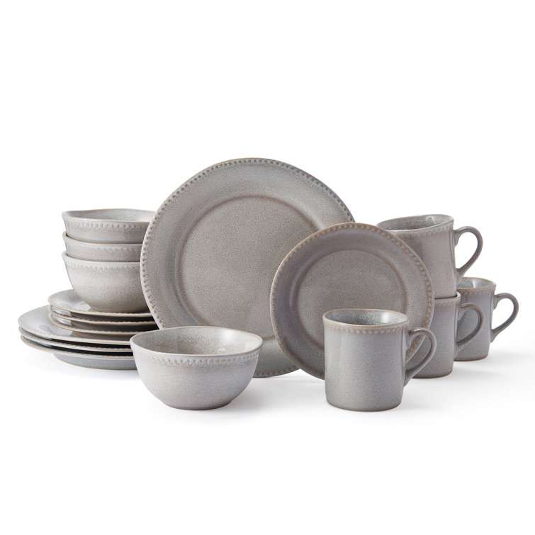 Ellie Gray Ceramic 16-Piece Dinnerware Set, Service for 4