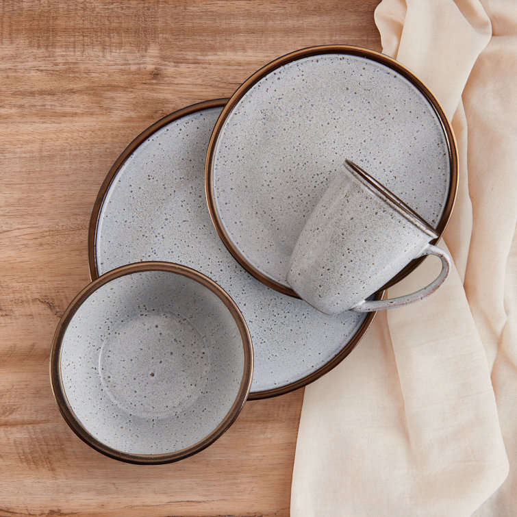 Barrett White Speckled Ceramic 16-Piece Dinnerware Set, Service for 4
