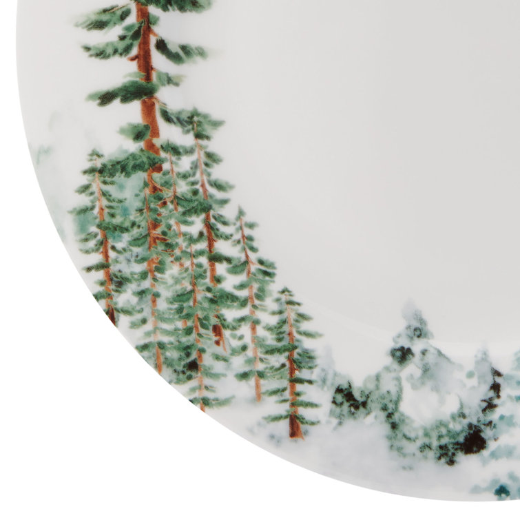 Watercolor Forest White Porcelain 16-Piece Dinnerware Set, Service for 4