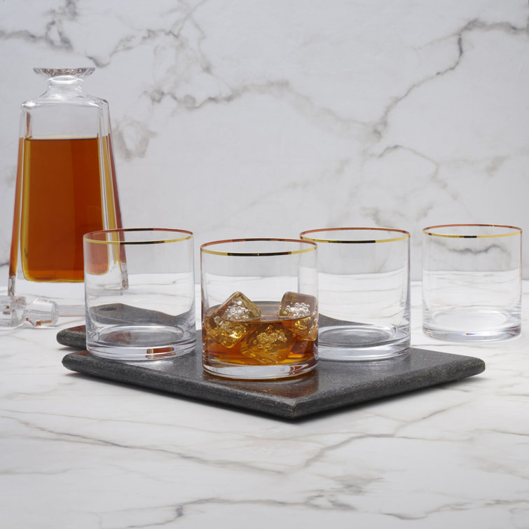 Julie Gold Rimmed Lead-Free Crystal Double Old Fashioned Glasses Set