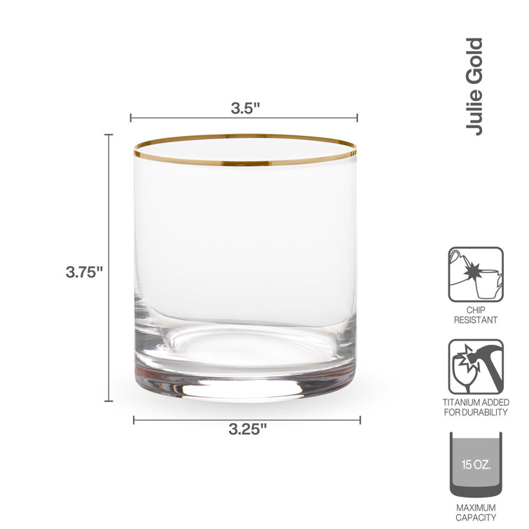 Julie Gold Rimmed Lead-Free Crystal Double Old Fashioned Glasses Set