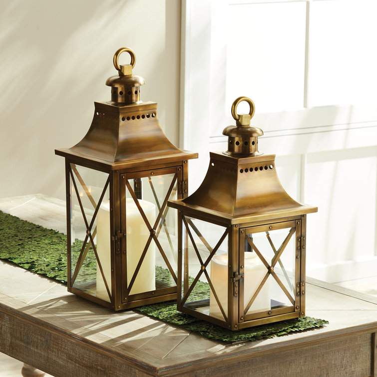 Antique Brass 22" Hanging Floor Candle Lantern